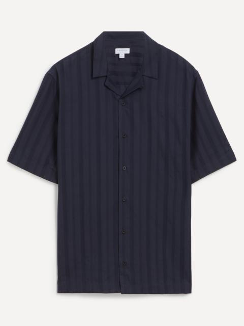 Sunspel Navy Embroidered Stripe Shirt