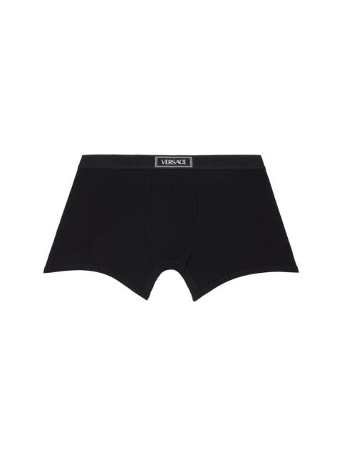VERSACE Black Cotton Ribbed Long Boxer Briefs