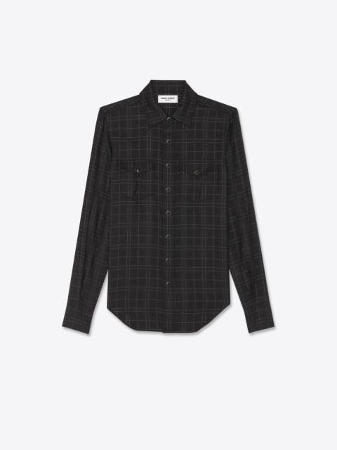 SAINT LAURENT slim-fit western shirt in shiny and matte wool check
