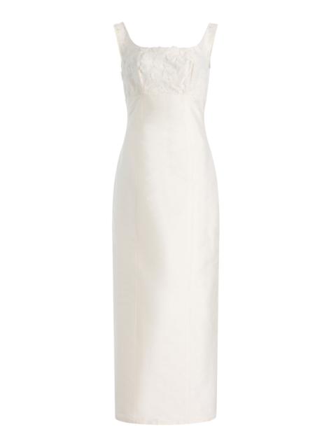 MARLIES GRACE Allegra Floral-Appliquéd Satin Maxi Dress white