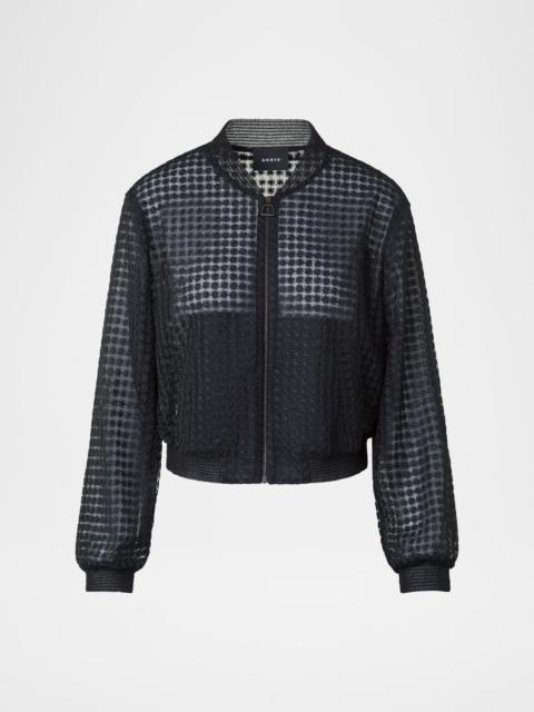 AKRIS Taide Flower Embroidered Tulle Bomber Jacket
