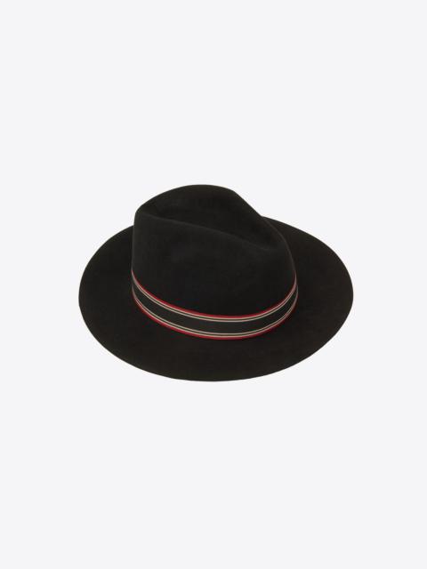 SAINT LAURENT straw panama hat with contrasting striped canvas ribbon