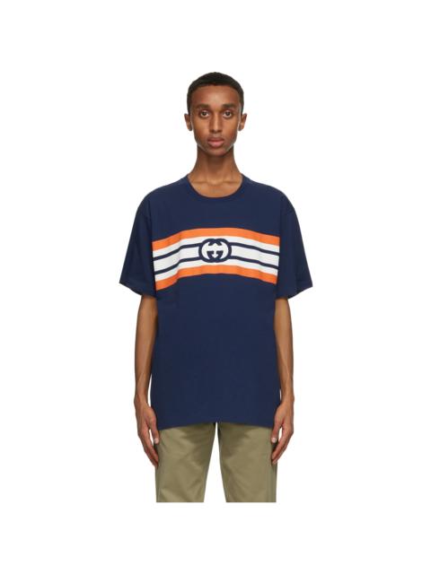 GUCCI Blue Interlocking G Stripe Print T-Shirt