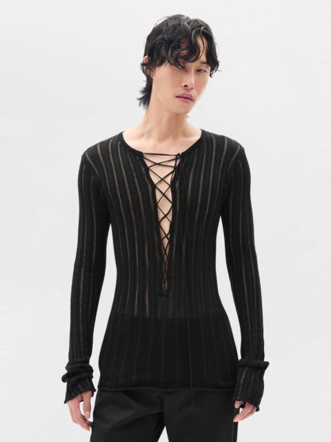 Ann Demeulemeester Kell Open Rib Laced Up Serafino Knit Top