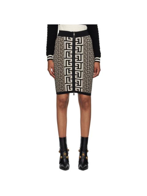 Balmain Black & Off-White Monogram Midi Skirt