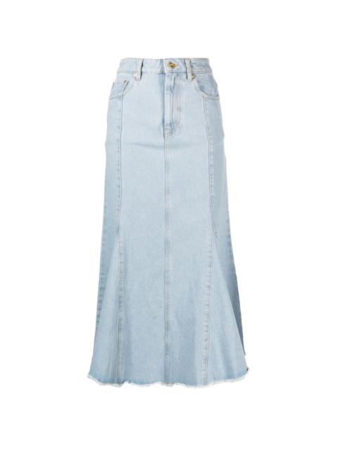 denim peplum midi skirt