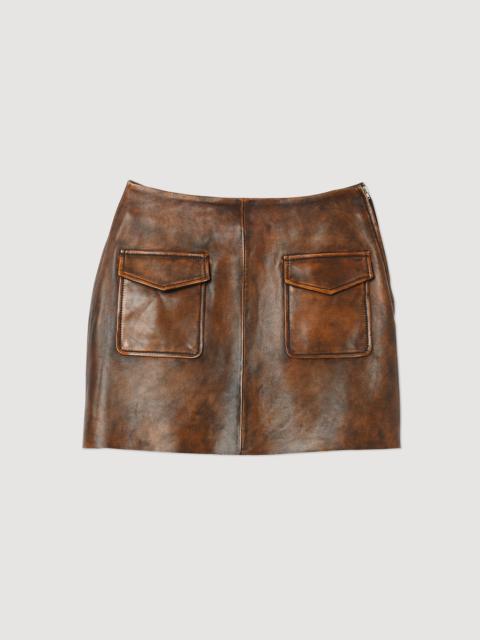 Sandro Short distressed leather skirt