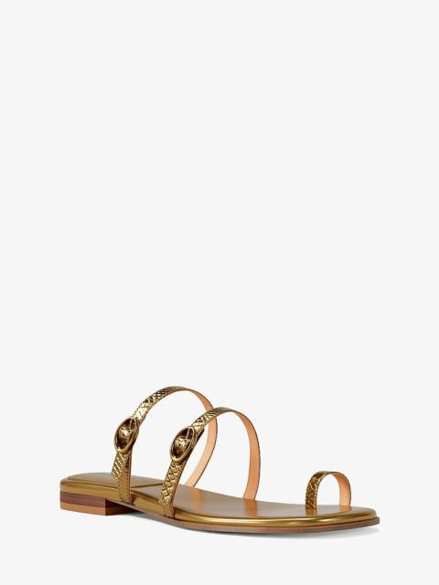 MICHAEL KORS Kya Metallic Snake Embossed Leather Flat Sandal