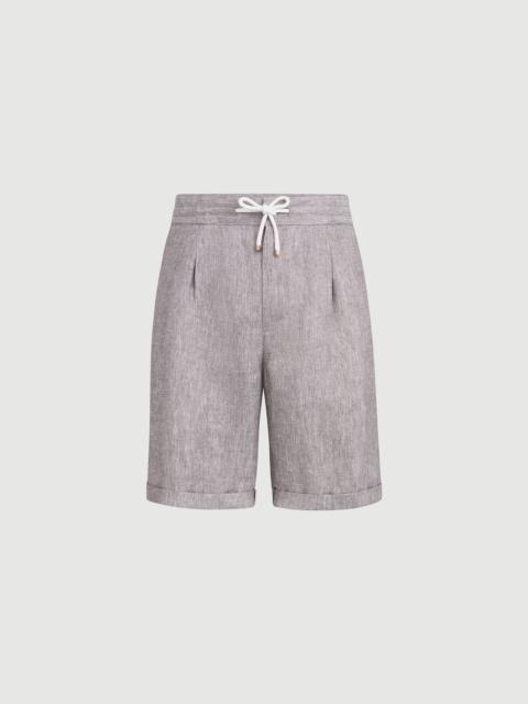 Brunello Cucinelli Linen and hemp diagonal Bermuda shorts with drawstring and double pleats