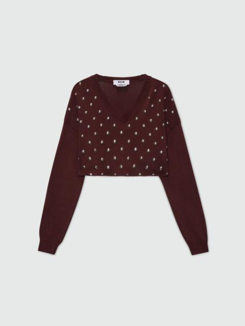 MSGM Brown cropped sweater with studs.
