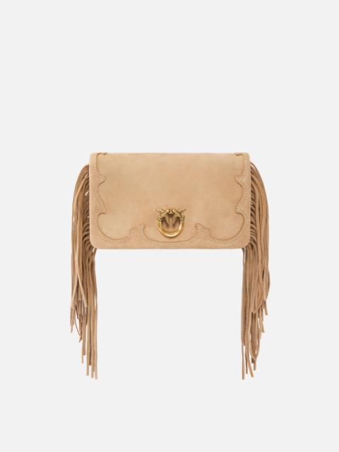PINKO LOVE BAG CLICK SOFT HORIZONTAL MINI CROSSBODY CLUTCH IN SUEDE WITH FRINGING