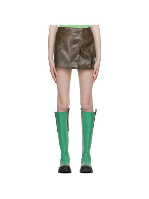 GANNI Brown Patent Faux-Leather Miniskirt