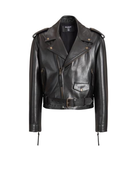 Balmain Textured leather biker jacket