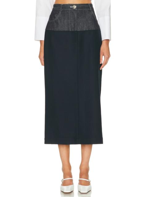 MATTHEW BRUCH Denim Combo Midi Skirt