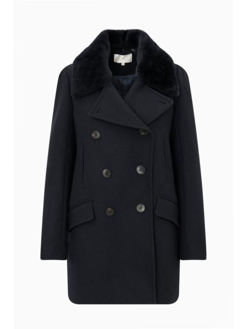 LoveShackFancy Verdine Faux Fur Collar Peacoat
