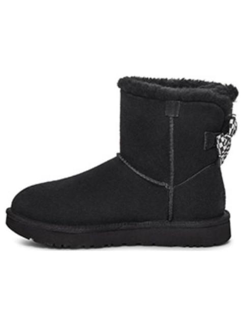 UGG (WMNS) UGG Checkered Bow Short Snow Boots 'Black' 1138132-BLK
