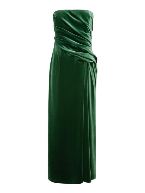 LEO LIN Florence Ruffled Velvet Maxi Dress dark green