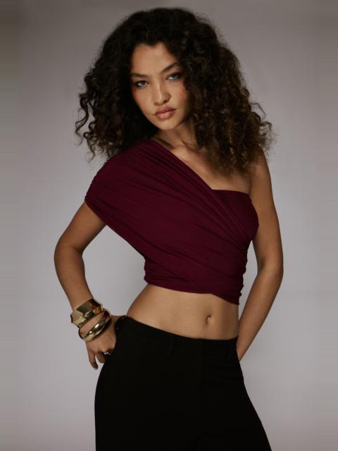 BARDOT Harley One Shoulder Mesh Top In Mulberry
