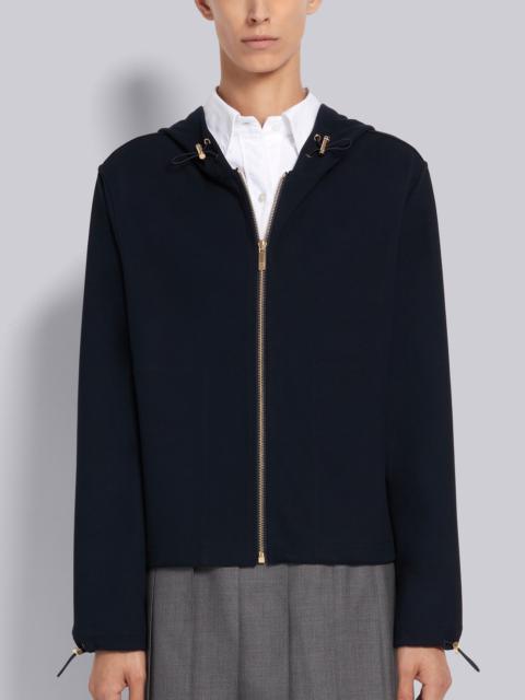 Thom Browne Navy High Twist Cotton Center Back Stripe Boxy Zip-up Parka