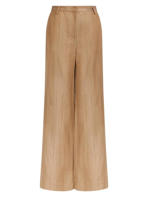 TWP Women's Henry Chevron Linen-Blend Wide-Leg Trousers - Kelp