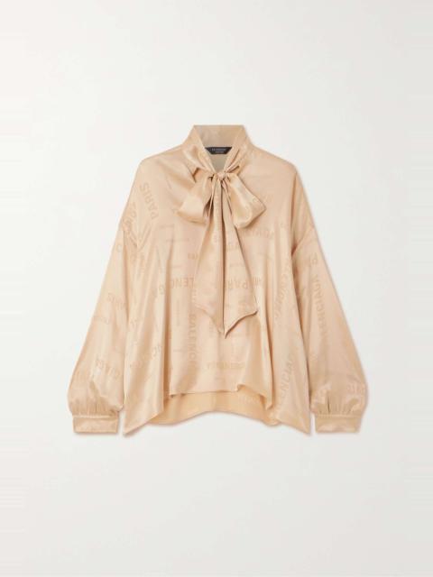 Oversized pussy-bow silk-satin jacquard blouse