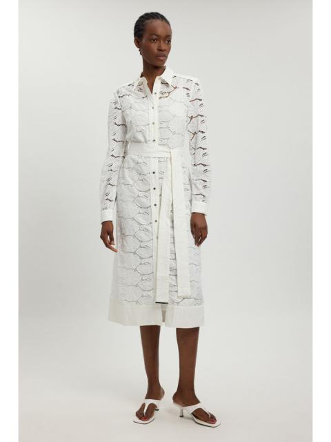KAREN MILLEN Cutwork Cotton Collared Woven Shirt Dress