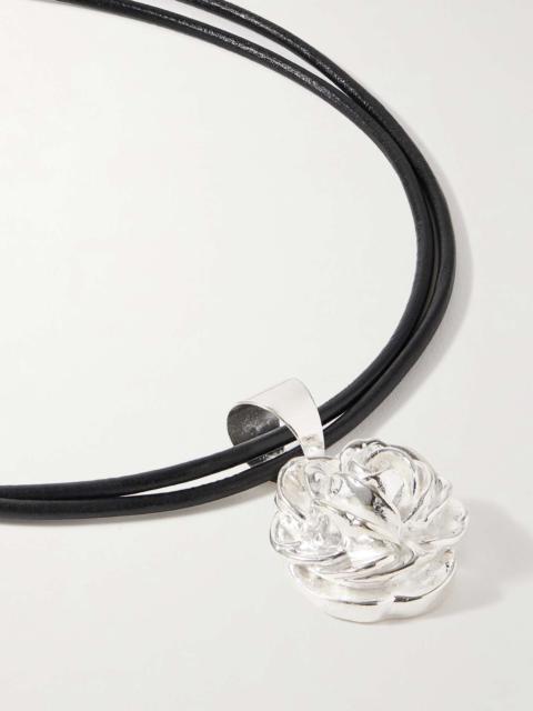 Leather and silver-plated necklace