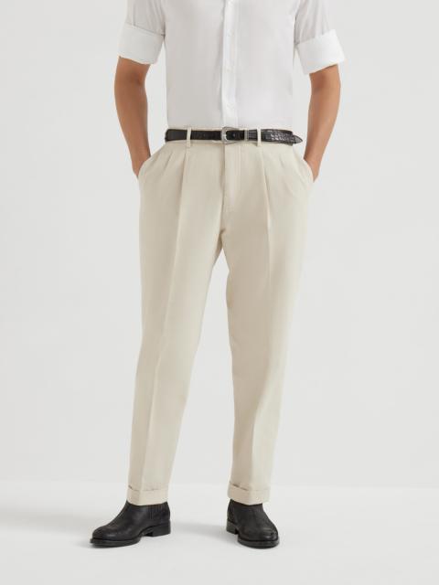 Brunello Cucinelli Twisted cotton gabardine leisure fit trousers with double pleats