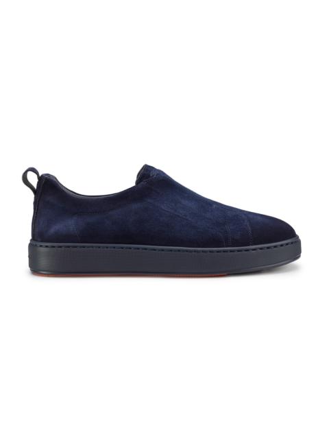 Santoni Men's blue suede slip-on sneaker
