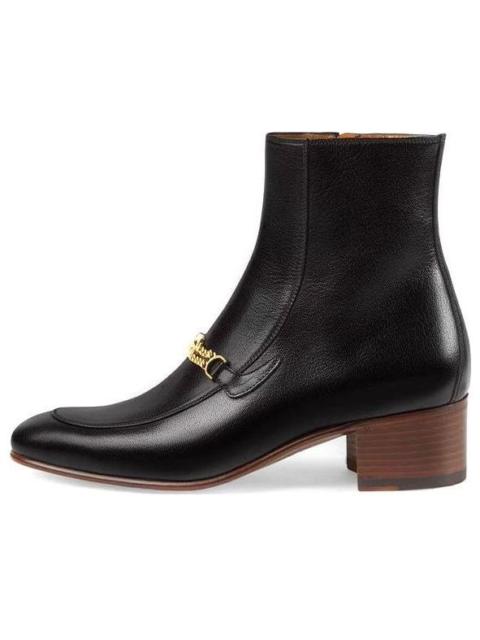 GUCCI (WMNS) Gucci Leather Boots with Interlocking G chains 'Black' 648697-D3V00-1000