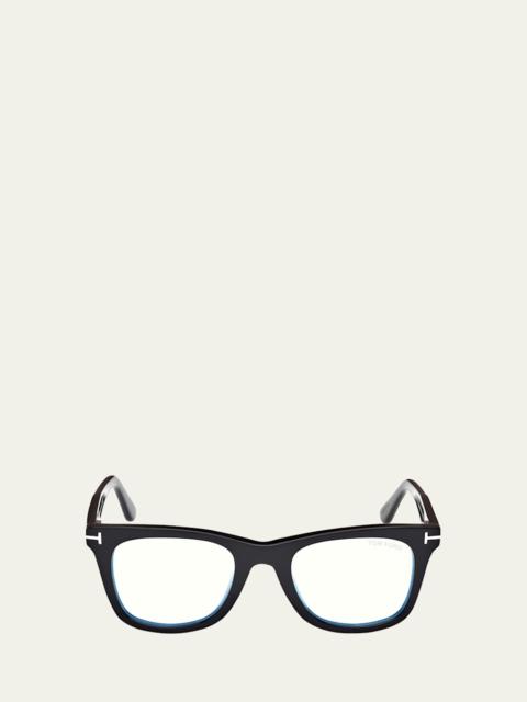 TOM FORD Blue Blocking Acetate Square Glasses With Clip-On Sun Lenses