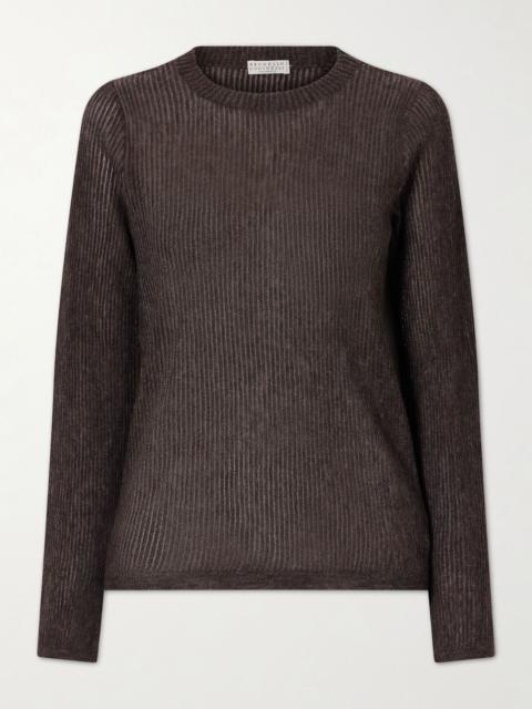 Brunello Cucinelli Metallic silk, alpaca and wool-blend sweater Dark brown