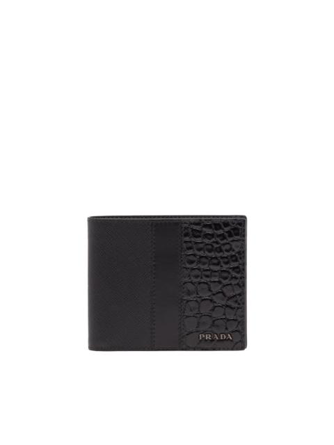 Prada Saffiano and crocodile leather wallet