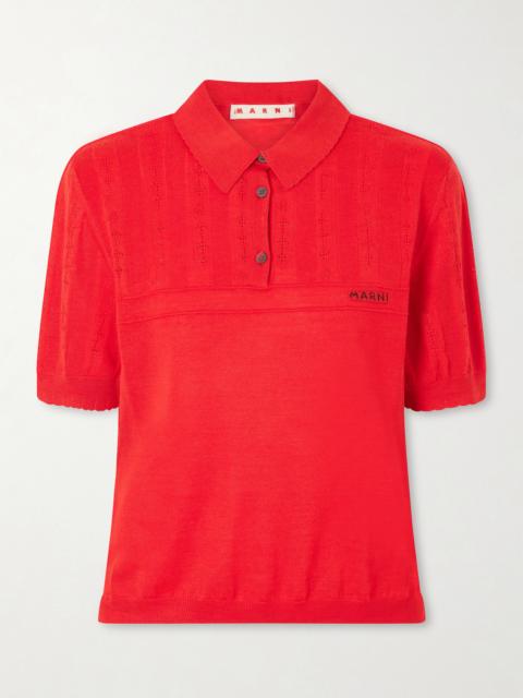 Marni Patterned Wool And Silk-blend Knitted Polo Shirt