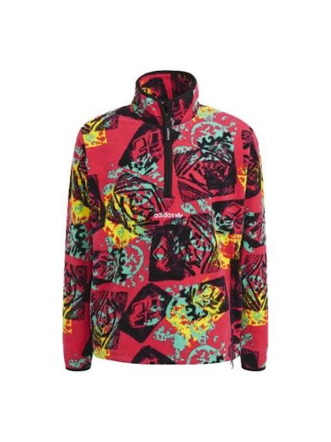 adidas originals MENS Adv Hz Aop Logo Printed Half Zip Fleeced Stand Collar Multicolor GP5926