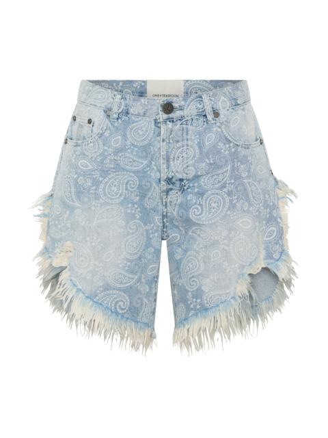 ONE TEASPOON Frankies Low Waist Long Length Denim Shorts - Paisley Era Blue