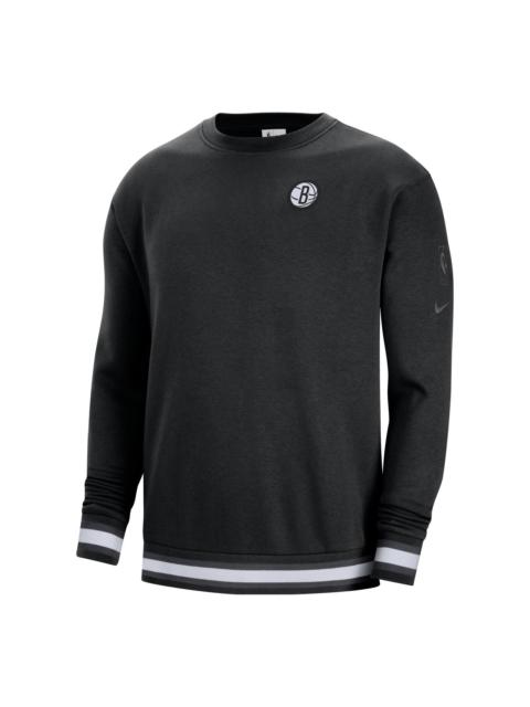 Nike Nike Brooklyn Nets Solid Color Fleece Lined Round Neck Pullover Long Sleeves Hoodie Men's Black DR22