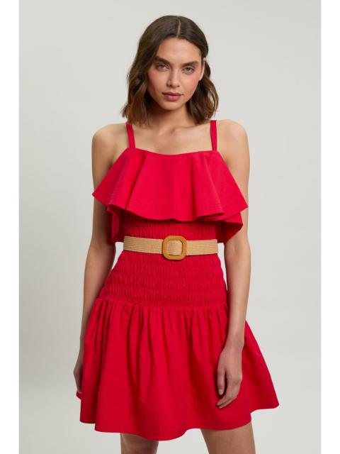 KAREN MILLEN Cotton Poplin Contrast Stitch Belted Mini Dress