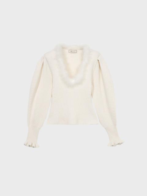 Blumarine WOOL JUMPER WITH FUR-TRIMMED NECKLINE