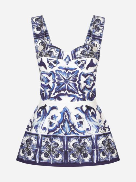 Dolce & Gabbana Majolica-print poplin top with peplum detail