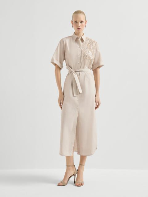 Brunello Cucinelli Techno cotton poplin dress with dazzling seabed embroidery