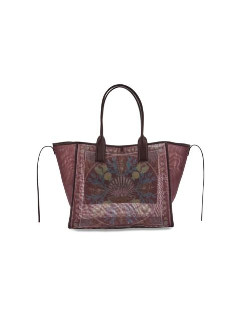 GANNI Women's Logo-Embroidered Printed Mesh Shopper Tote Bag - Chicory Coffee