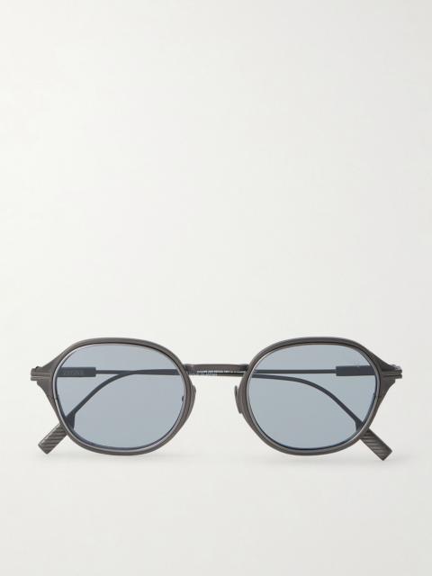 ZEGNA Round-Frame Titanium Sunglasses Black
