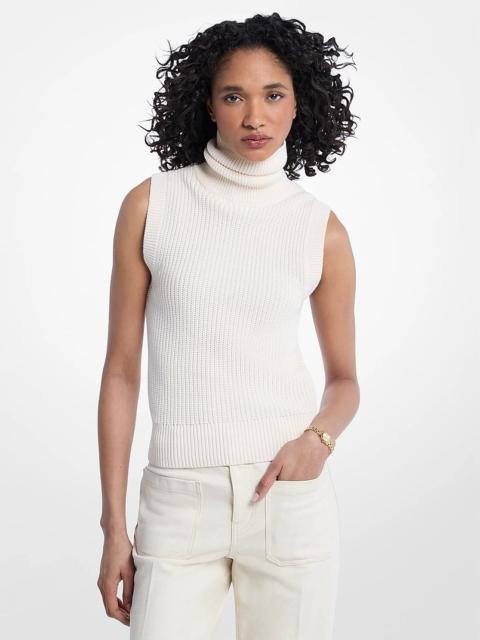 MICHAEL KORS Sleeveless Wool Blend Turtleneck Top