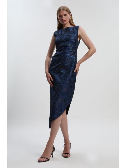 KAREN MILLEN Floral Textured Jacquard Asymmetric Pencil Dress