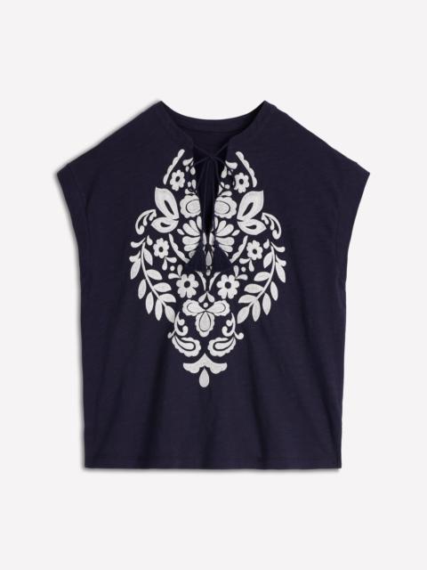 BODEN Nina Embroidered Notch T-shirt-Navy Embroidery
