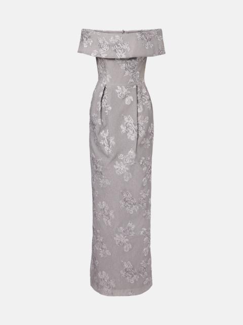 REBECCA VALLANCE Ruth off-shoulder brocade bustier gown