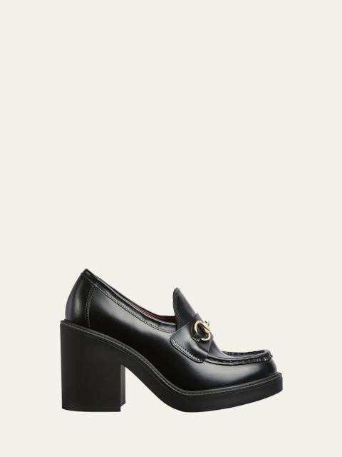 GUCCI Leather Horsebit Heeled Loafers