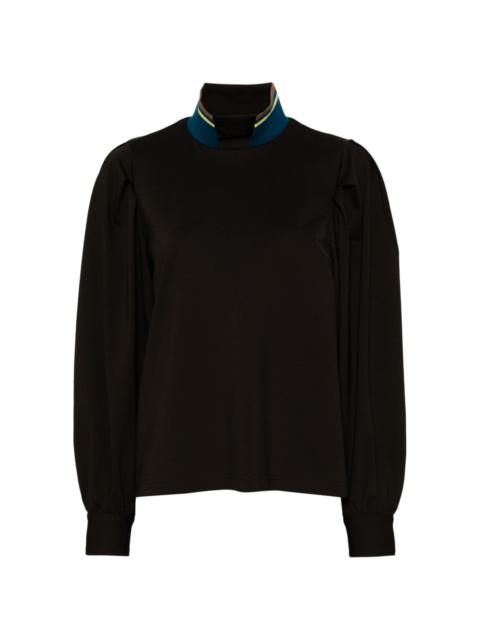 contrast collar mock neck blouse