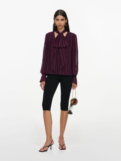 self-portrait Purple Rhinestone Pinstripe Blouse